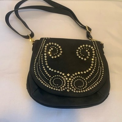 Imoshion Studded Black Bag Moto Style Shoulder or Crossbody Purse Faux Leather