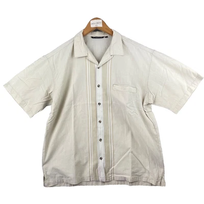 Quiksilver Chemise Homme Beige Rayures Taille L 100% Coton Manches Courtes - Photo 1/4