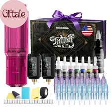 Tattoo Gun Kit - Wireless Tattoo Machine Kit with 2 Batteries, 20 Tattoo Cartrid