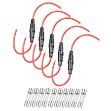 5Pcs 5x20mm Inline Screw Type Fuse Holder 18AWG Wire with 10Pcs 15A Glass Fuse