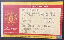 2002 Manchester United V Liverpool Football  Match Ticket Stub