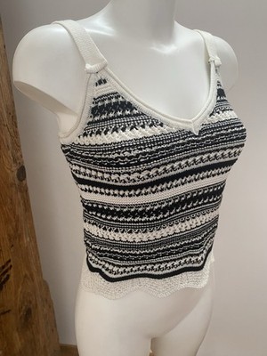 MNG by Mango Strick Top Schwarz Weiß zu Jeans Hose Rock Short Gr. S Ethno Boho 