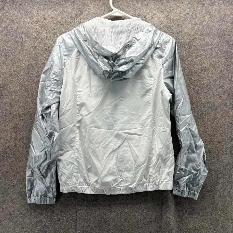 Chaqueta Reebok Mujer Pequeña Gris Cremallera Completa Rompevientos Con Capucha Abrigo de Lluvia Impermeable Foto 2 de 4