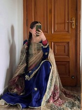 Traditional Look Blue Chinon Top Palazzo With Dupatta For Engagement Wear