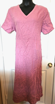 VTG Cambridge Spirit 20W Dusty Pink Mauve Linen Shift Maxi Dress SS Side Buttons