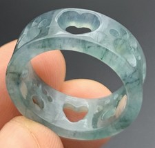 Video Certified Green Natural A Jadeite Jade Heart Star Ring NO. 6.75  420095