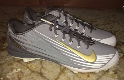 NIKE Lunar Vapor Pro Low Grey Gold White Baseball Spikes Cleats Mens Sz 8 8.5 14