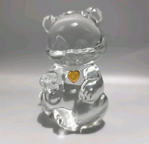 Fenton November Birthstone Topaz Heart Clear Glass Bear Figurine