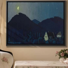 Moonlit Mountain Landscape Vintage Art Canvas Print Wall Framed Home Decor