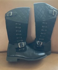 New Rachael Girls Faux Leather Black Knee High Boots Zipper Buckle Sz 3