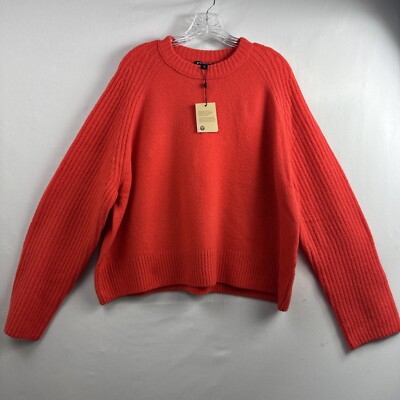 Whistles Sweater Womens Size Large Wool Blend Ribbed Cropped Orange Classic New