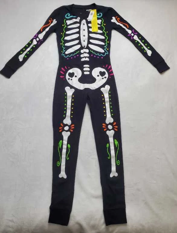 New Kids XL Old Navy Halloween Dia de los Muertos skeleton one piece pajamas