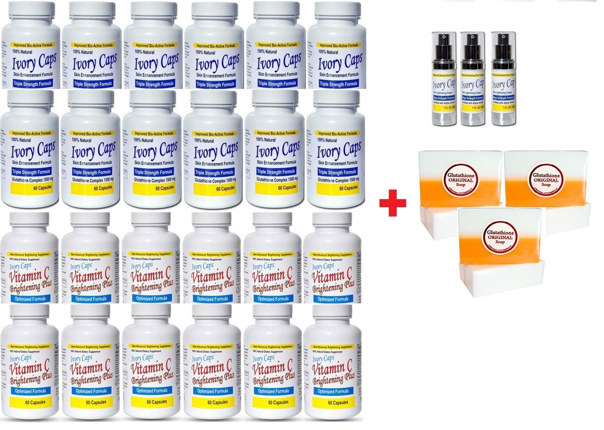 original glutathione formula SALE -IvoryCaps(12X Glutathione & VitaminC Set + 3X Cream) + 3X Glutathione  Soap