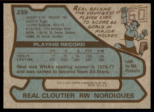 1979-80 Topp Hockey #239 Real Cloutier Quebec Nordiques - Picture 2 of 2