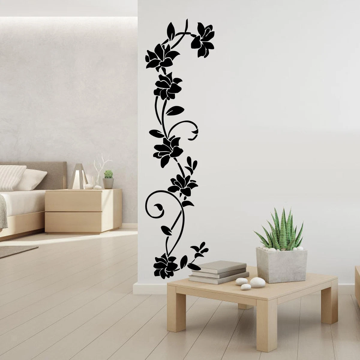 Flower Vine Wall Stickers Living room Mural Decorations Waterproof Black