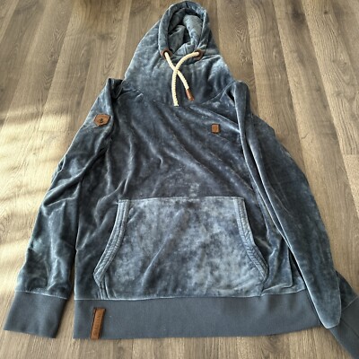 NAKETANO Blue Mens Velour Cowl Neck Hoodie Size XL! Brave New World!