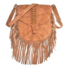Native American Western Suede Leather Fringe Style Crossbody Ladies Handbag