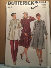 Butterick 3984 Sz 6 Maternity Dress Or Top Tucks At Top Buttoned Cuffs Pattern