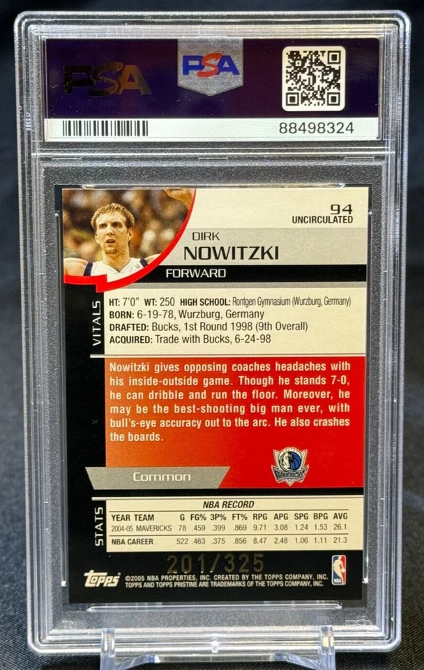 🏀Dirk Nowitzki🏀 2005 Topps Pristine Uncirculated /325 PSA 8 NM-MINT Mavericks - Image 2 of 2