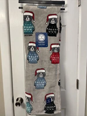 BERKSHIRE CHRISTMAS CATS in Hats & Fair Isle Sweaters LIFE IS GOOD 50X70 Throw Blanket Cat