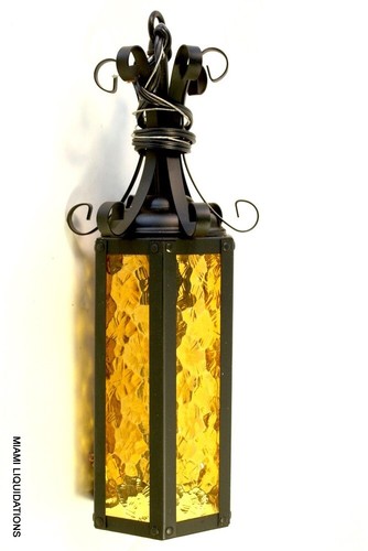American Lantern 645 BLK Light Fixture Ceiling Black Metal Amber Glass Vintage - Picture 2 of 3