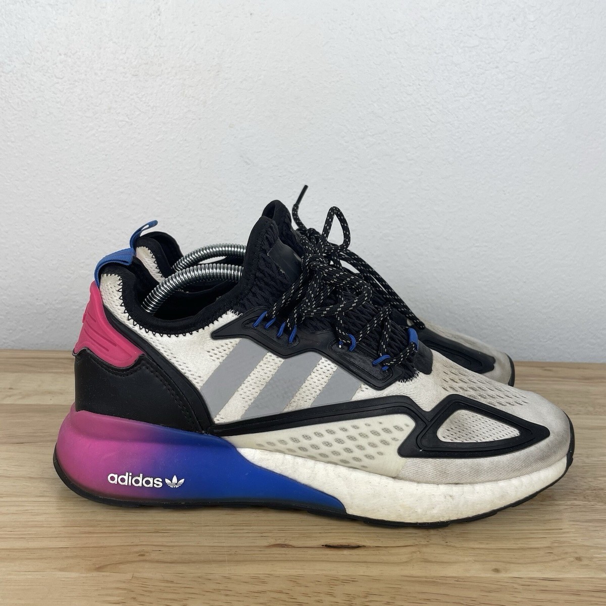 風太 Adidas ZX 2K Boost Mens Size 9.5 Running Shoes White Purple