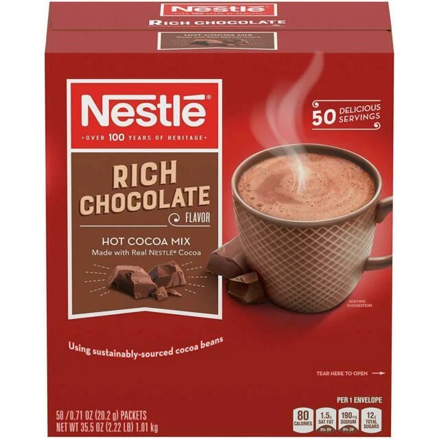Nestlé NES25485 Hot Cocoa Mix Rich Chocolate Flavor, 0.71oz - 50