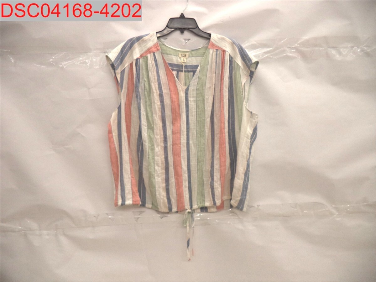 A.N.A Women's Happy Stripe V-Neck Tie Hem Sleeveless Top, Size 2X