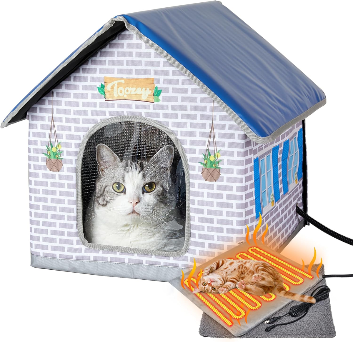 Pet Heating Pad HXPLN Heated Cat House For Outdoor Winterproof