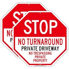 Stop No Turn Around Private Driveway Sign, 2Pack No Trespassing Private Property
