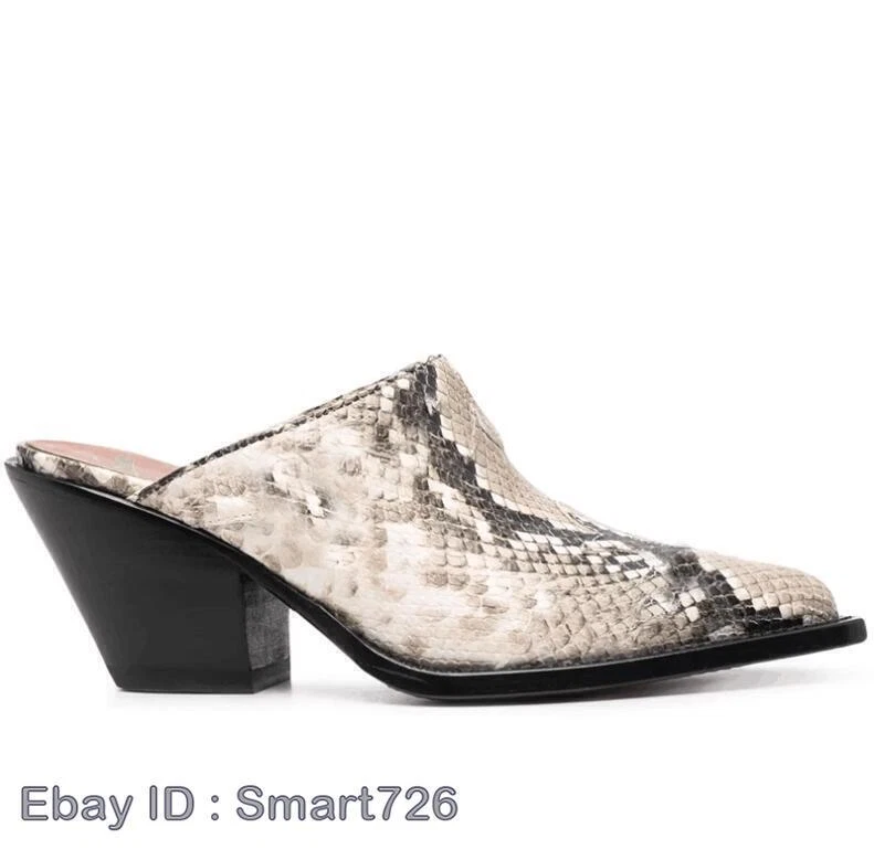 Zapatillas informales de cuero para hombre con punta gruesa de tacón mulas patrón de serpiente talla club Foto 4 de 4