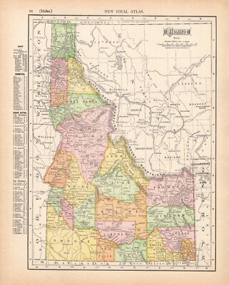 Antique 1909 Idaho State Map Gallery Wall Decor  Atlas Map of Idaho 2257