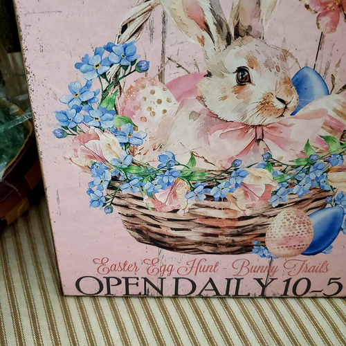 PRIMITIVE SHABBY VINTAGE FOLK STYLE EASTER RABBIT BUNNY COTTONTAIL FARMS SIGN - Picture 5 of 10