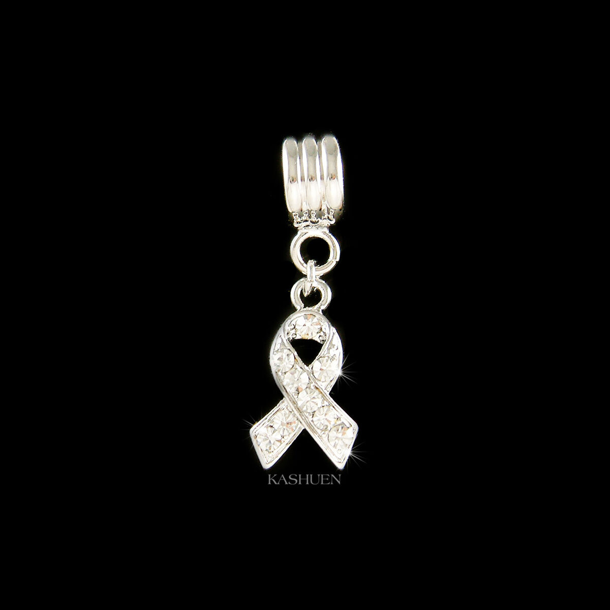 Lung Cancer Awareness Clear Ribbon~ made with Swarovski Crystal Bracelet  Charm