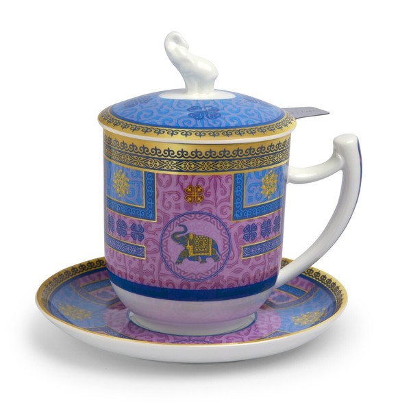 Teetasse Mit Untertasse, Sieb Und Deckel Olly Elefant Fine Bone China Porzellan-image