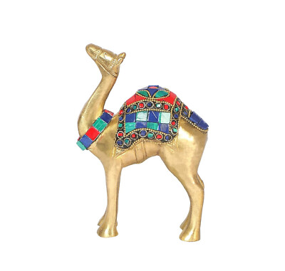 Brass Camel Showpiece, Two Moustaches Gemstone Work, 6 Inches, Pack of 1