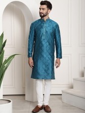 Men Ethnic Motifs Thread Work Kurta with Churidar Indian Kurta Pyjama Set