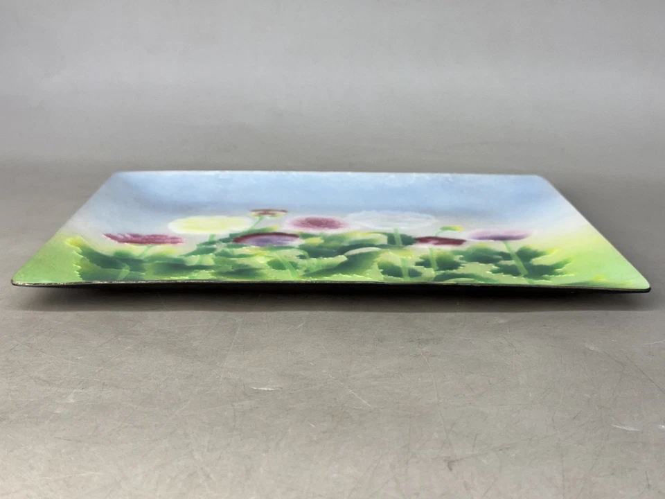 Y8797 PLATO Cloisonne motivo floral placa decorativa caja firmada Japón antiguo Foto 4 de 4