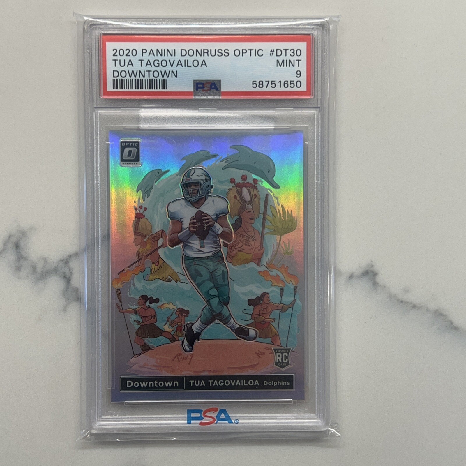 2020 Optic - TUA TAGOVAILOA RC - SP Rookie Prizm DOWNTOWN - #DT30 - PSA 9 Mint