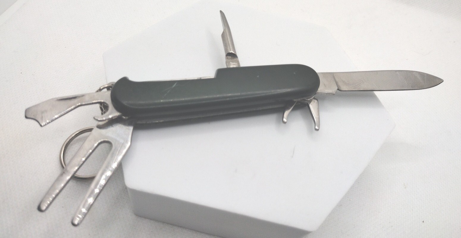 Vintage Green Swiss Army Keychain Knife with 5 Functions