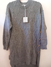 Davi & Dani M 46" Wool Blend Yours Truly Gray Cabled Sweater Dress Button Sides