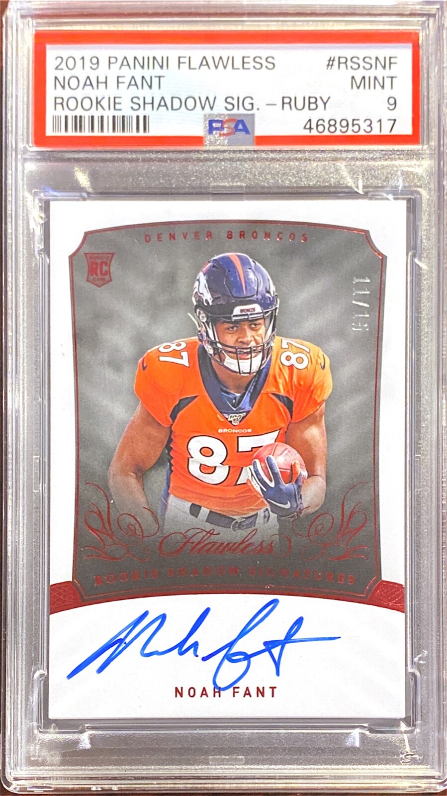 Noah Fant Panini Flawless Rookie Shadow Signatures #RSSNF Ruby