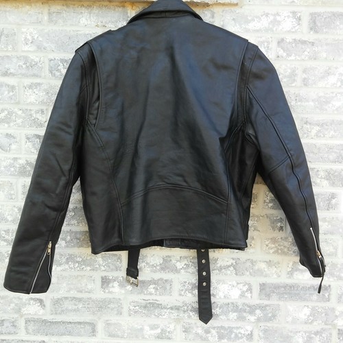 FMC Heavy Leather Jacket Size L-X Large? Men's MOTORCYCLE BIKER Belted Black - Picture 2 of 12