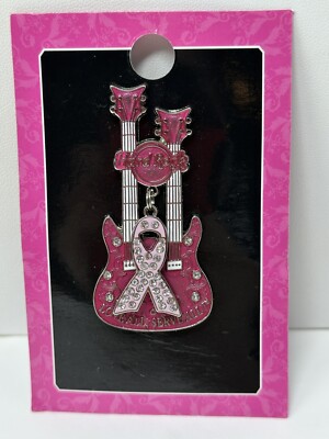 Hard Rock Cafe PINKTOBER 2010 Breast Cancer Awareness Double Neck Guitar Pin