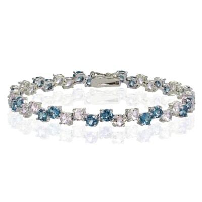 Sterling Silver 4mm London Blue Topaz and Tanzanite Round Bracelet