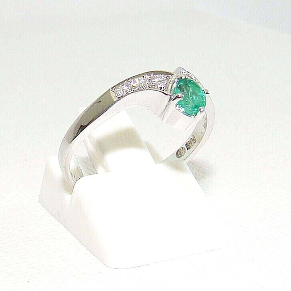 Ring Weißgold 585er 0,12 ct Brillant 0,24 ct Smaragd 14 kt Diamant Edelstein - Bild 2 von 4