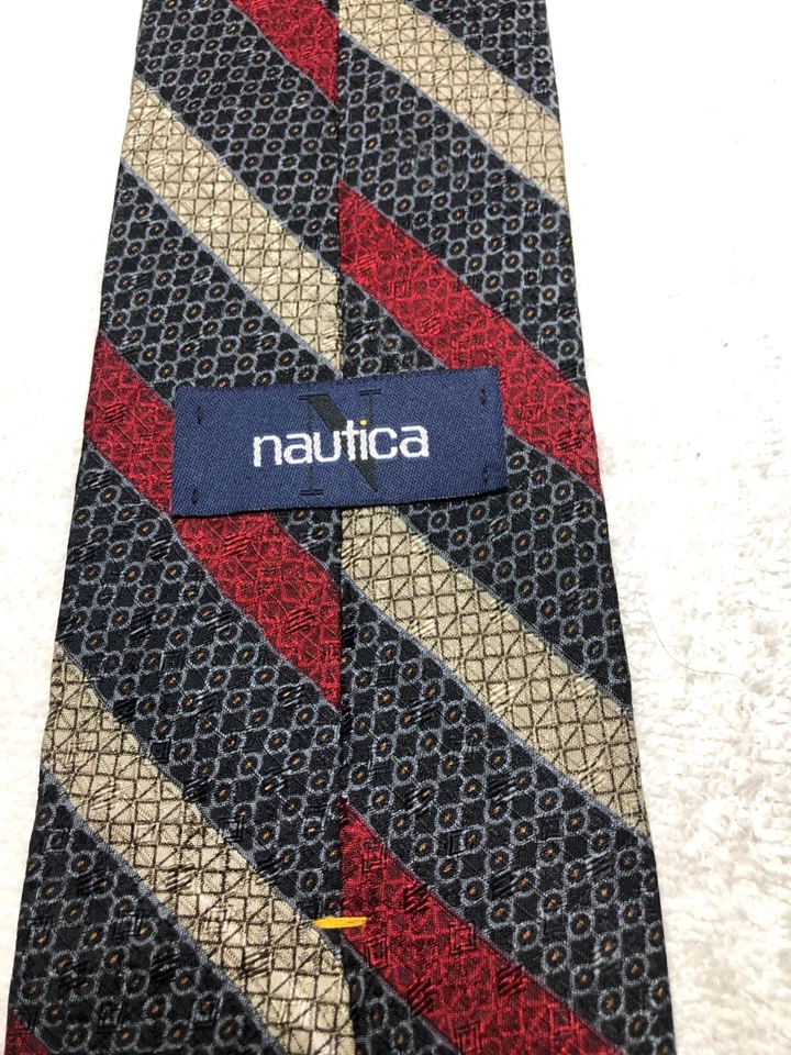 CORBATA NAUTICA HOMBRE NEGRO MARRÓN GRIS CON BEIGE Y ROJO 4 X 59 Foto 4 de 4