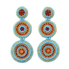 BEADED HANDMADE NATIVE STYLE BLUE RED LONG POST EARRINGS E60/65