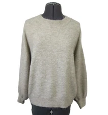 Lulus women's beige bishop sleeve eyelash knit fuzzy pullover sweater S