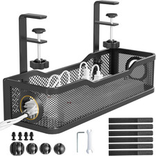 Under Desk Cable Management Tray Black, Wire Organizers No Drill, Cable Tray wi